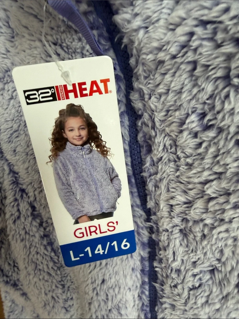 32 Degrees Girls Plush Zip-Up Jacket - Light Lavender
